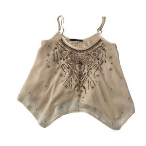 Abercrombie & Fitch Cream Beaded Embroidered Tank XS Boho Festival